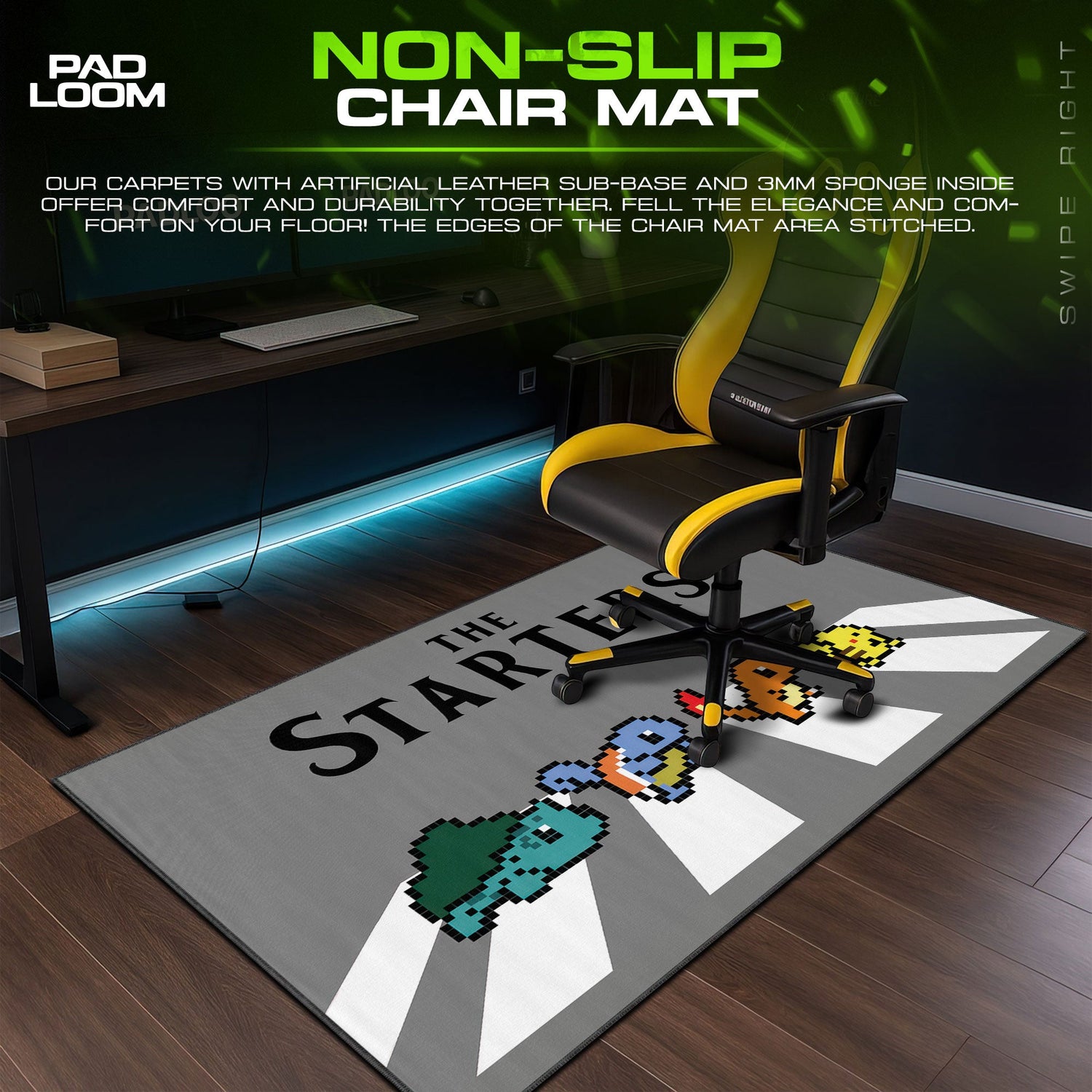 Pokémon Starters Pixel Walk Mouse Pad, Gamer Desk Mat Padloom