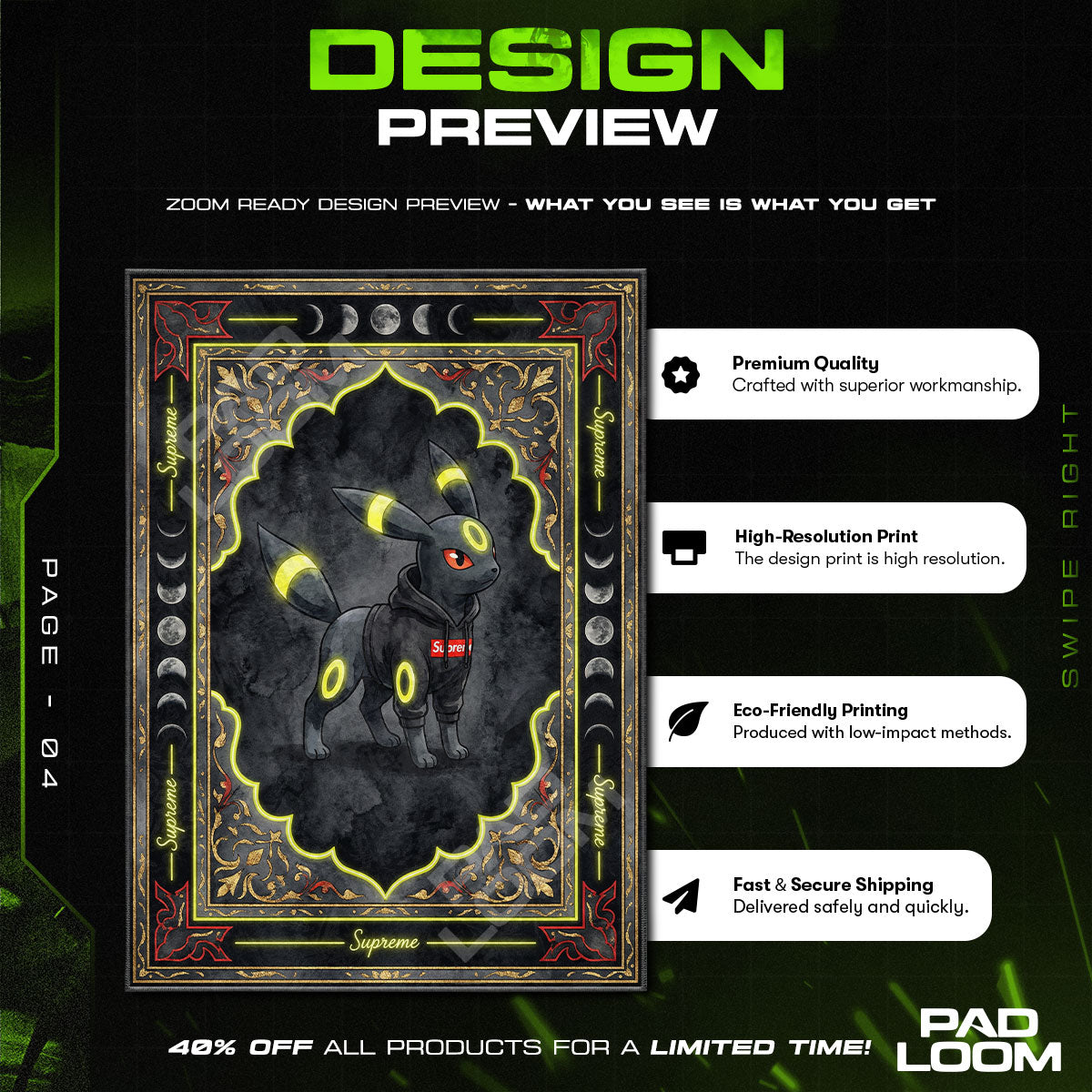 Pokemon Umbreon Lunar Rug - Streetwear Floor Mat