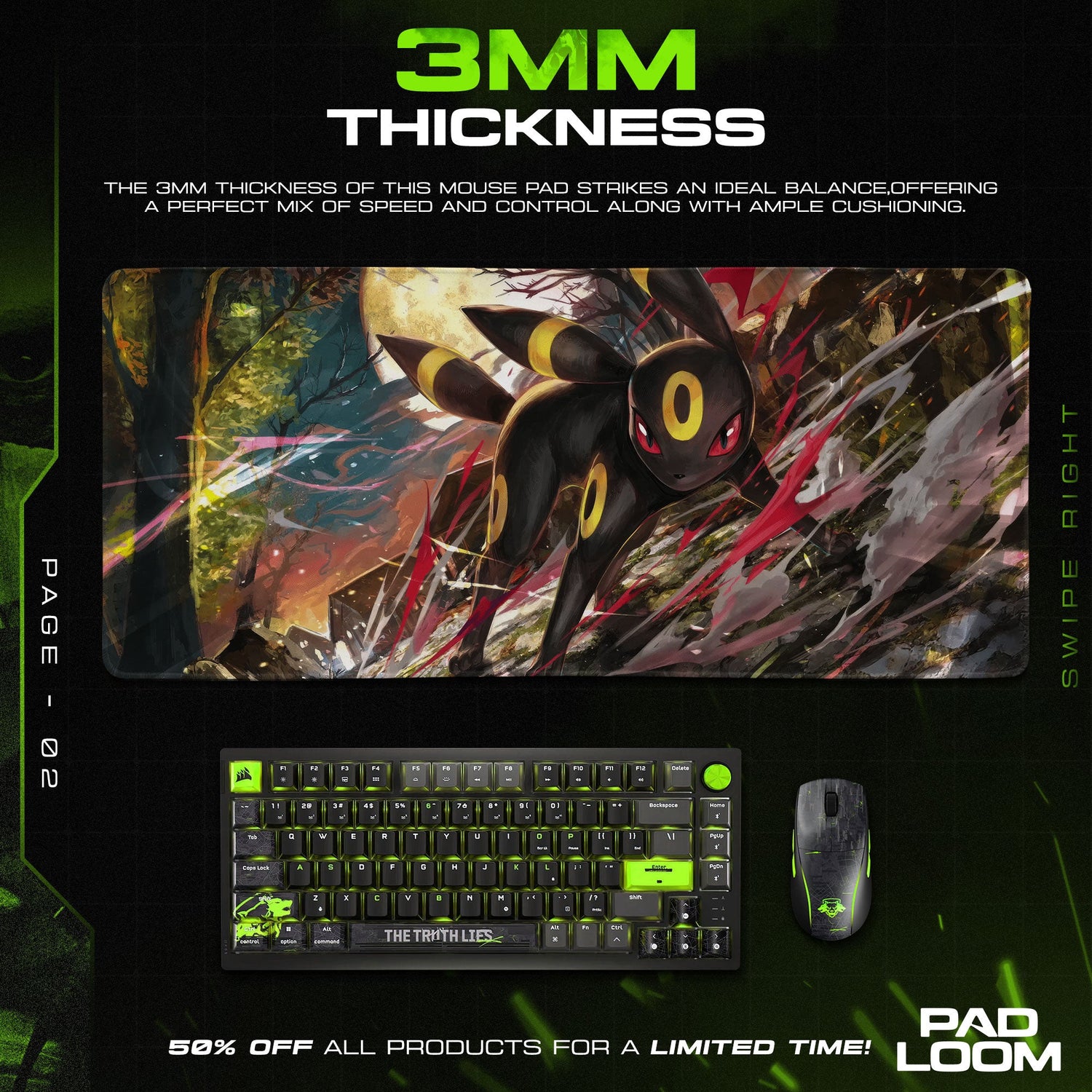 Pokemon Umbreon Mouse Pad, Moonlit Battle Anime Desk Mat Padloom