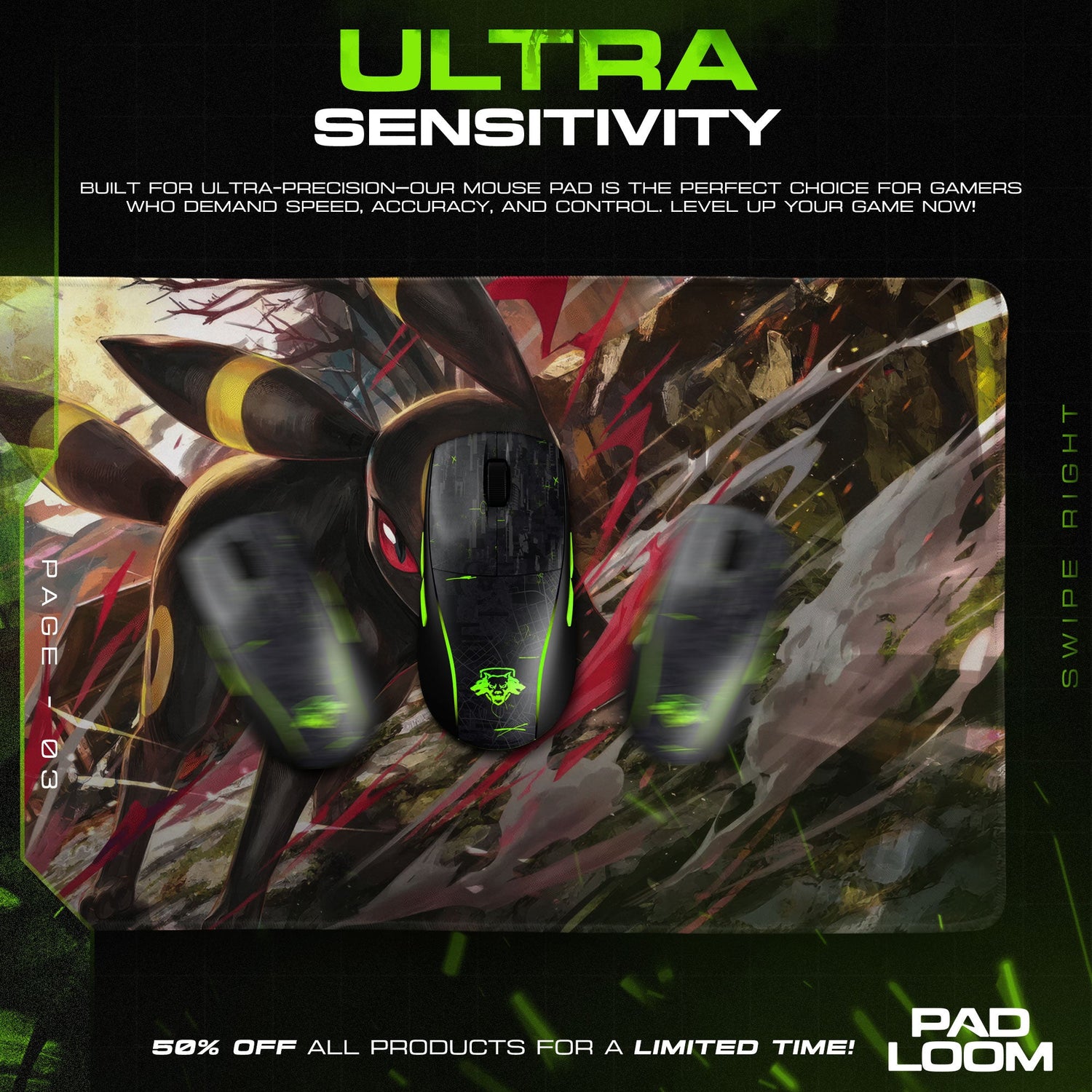 Pokemon Umbreon Mouse Pad, Moonlit Battle Anime Desk Mat Padloom