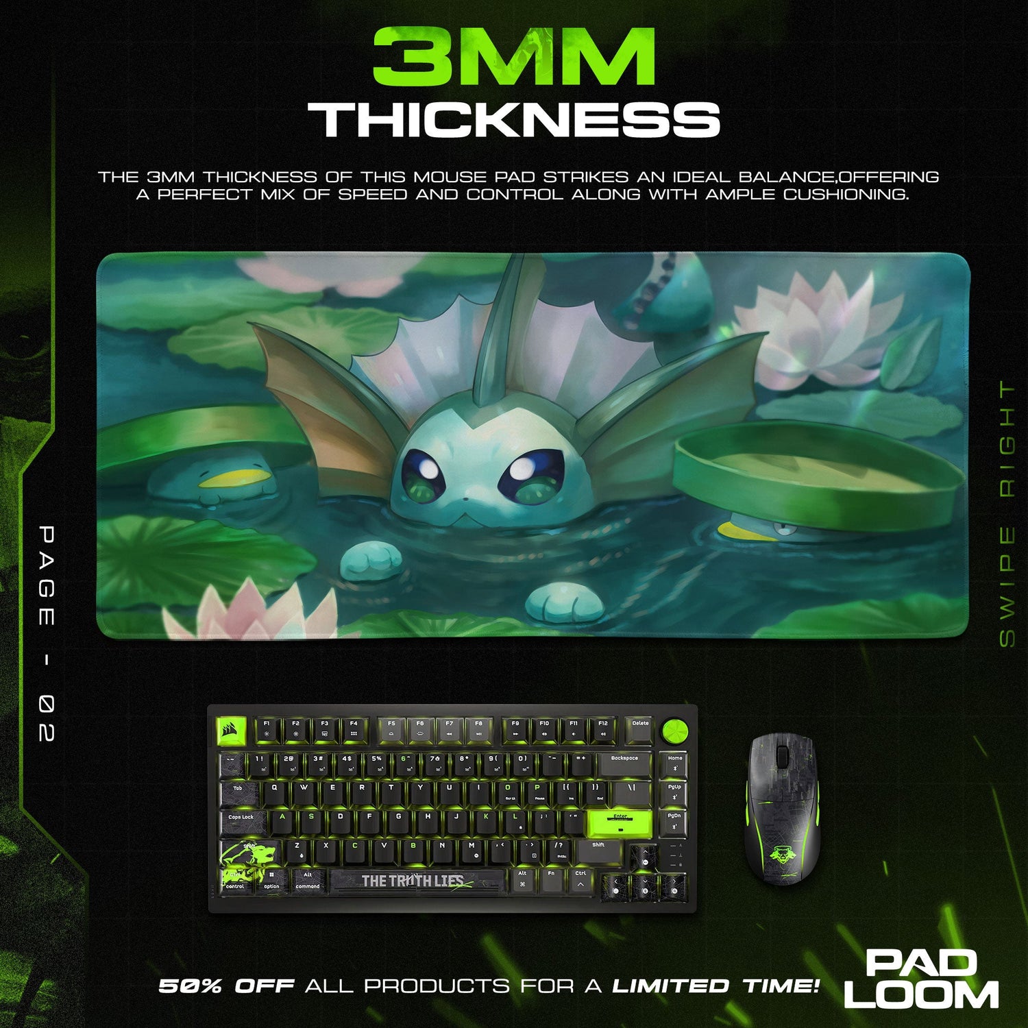 Pokemon Vaporeon Water Lily Mouse Pad, Anime Gaming Desk Mat Padloom