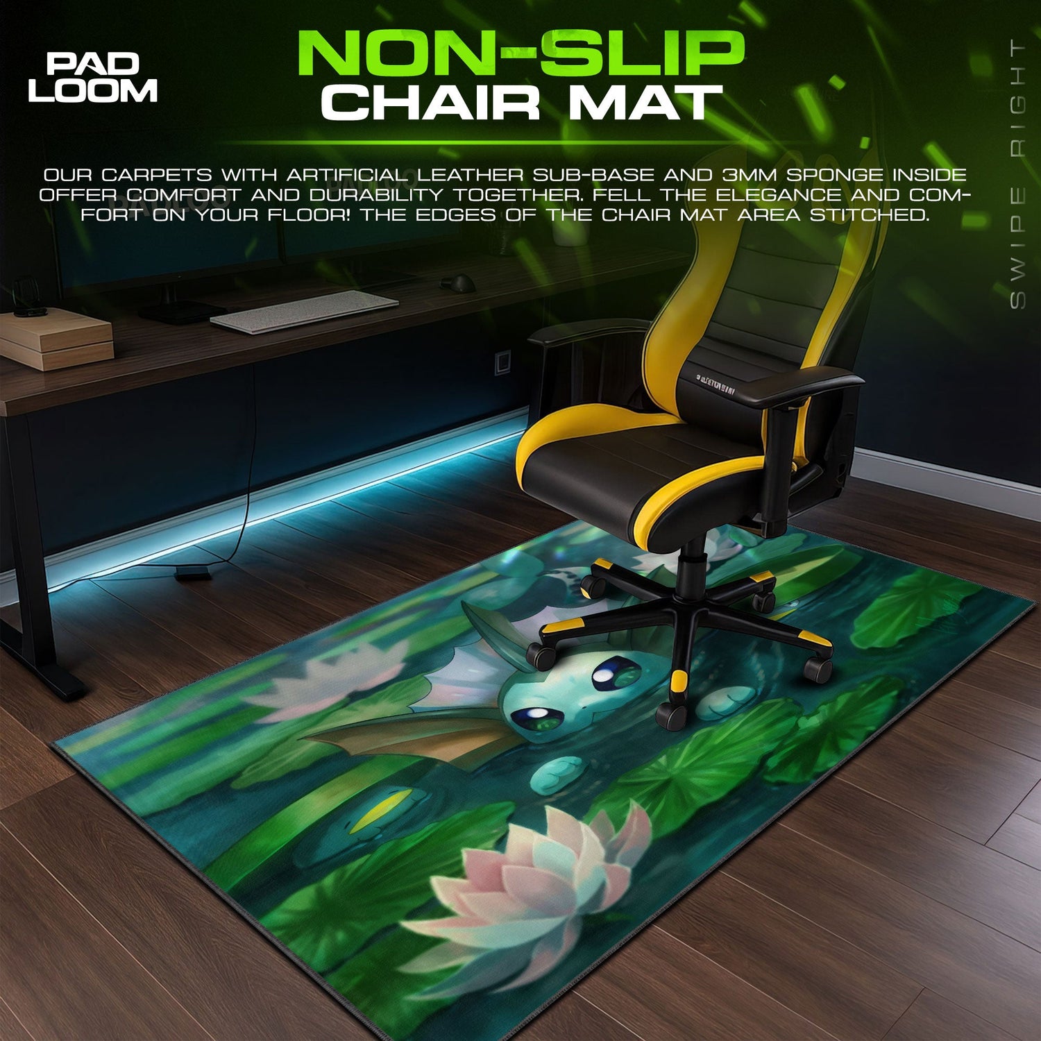 Pokemon Vaporeon Water Lily Mouse Pad, Anime Gaming Desk Mat Padloom