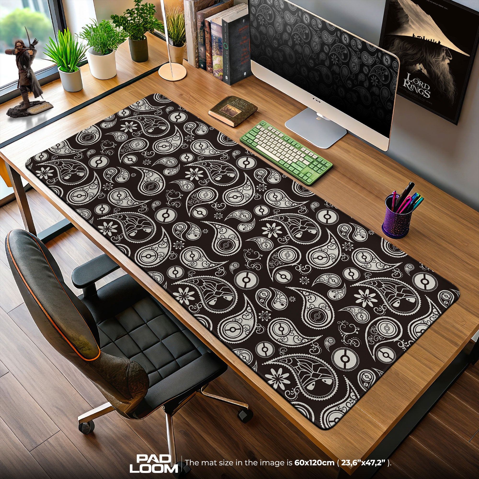 PokéPaisley Mouse Pad, Monochrome Pokéball Pattern Gaming Desk Mat