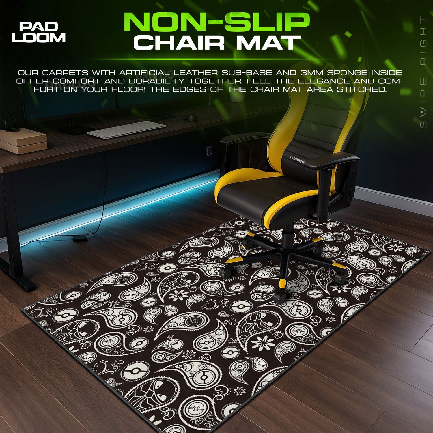 PokéPaisley Mouse Pad, Monochrome Pokéball Pattern Gaming Desk Mat Padloom
