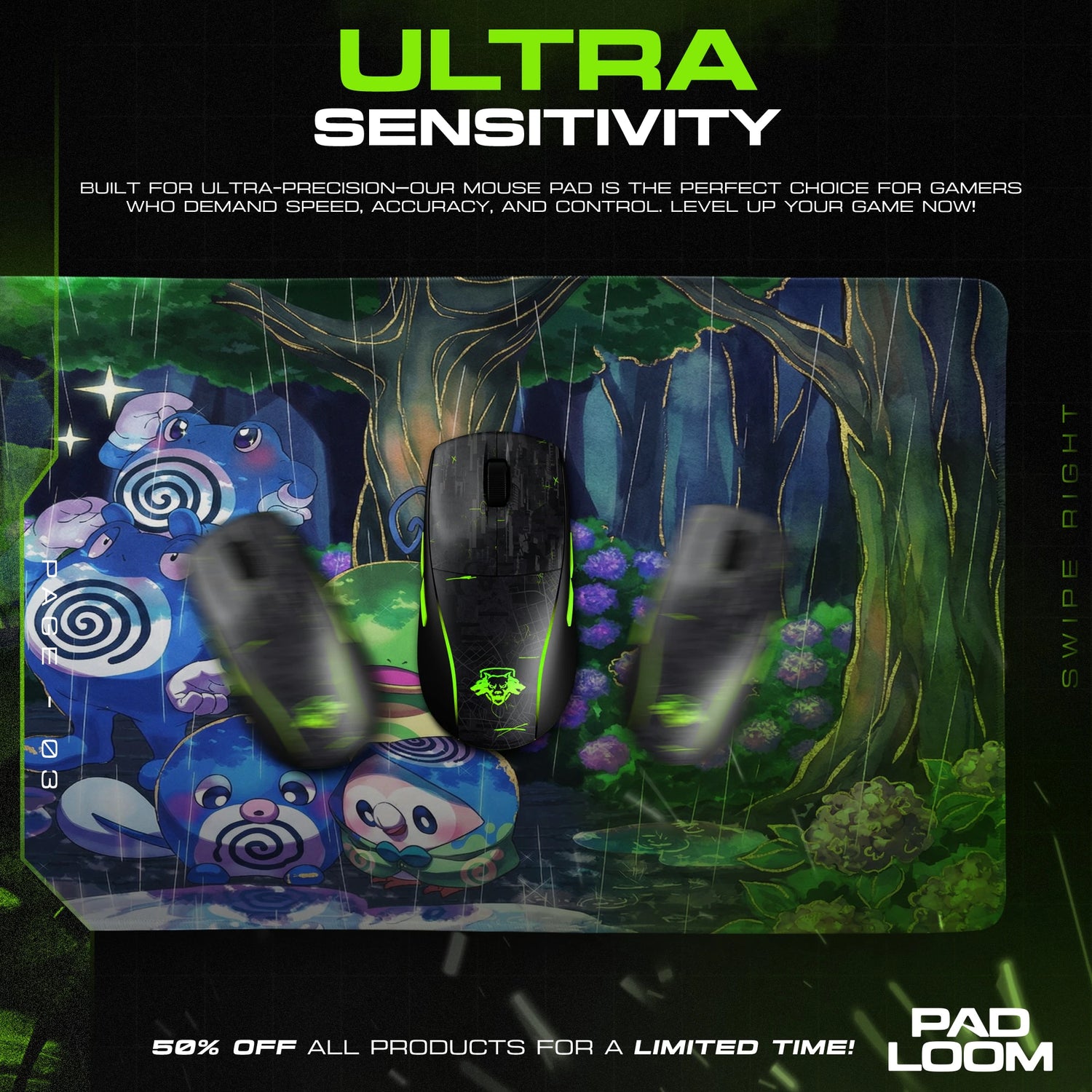 Poliwrath Rainy Woods Mouse Pad - Pokemon Desk Mat