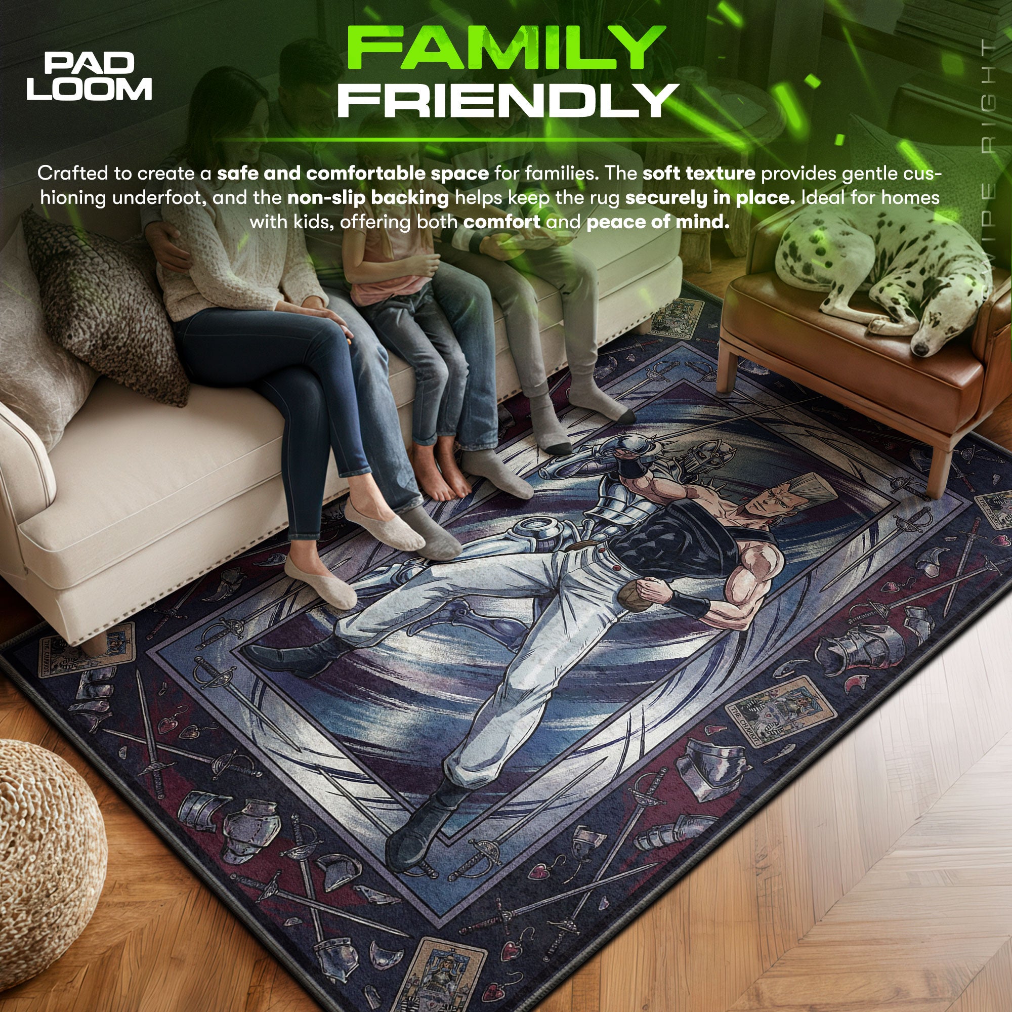 Polnareff area rug showing full home decor artwork
