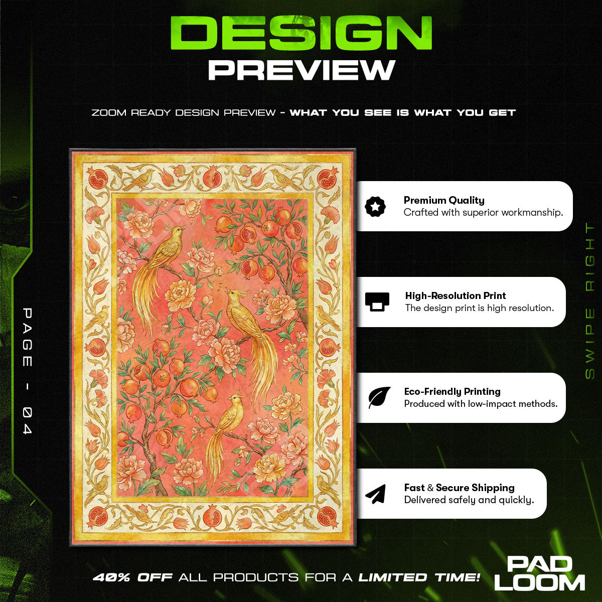 Pomegranate Garden Birds Blossoms Area rug — main product view