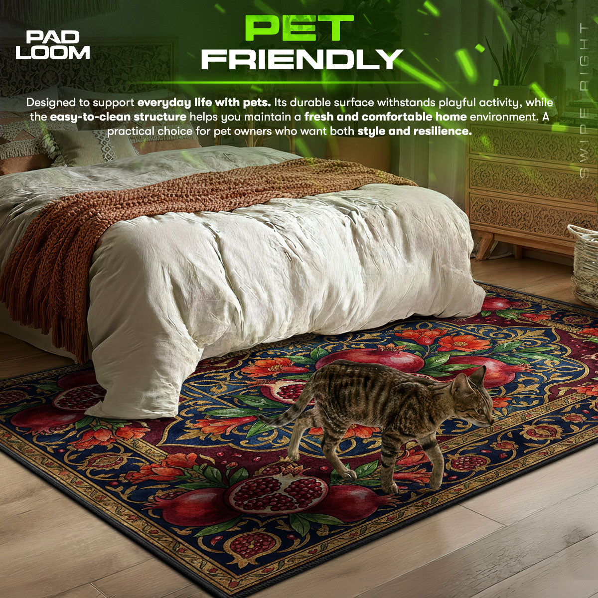 Pomegranate Jewel themed area rug for home decor fans