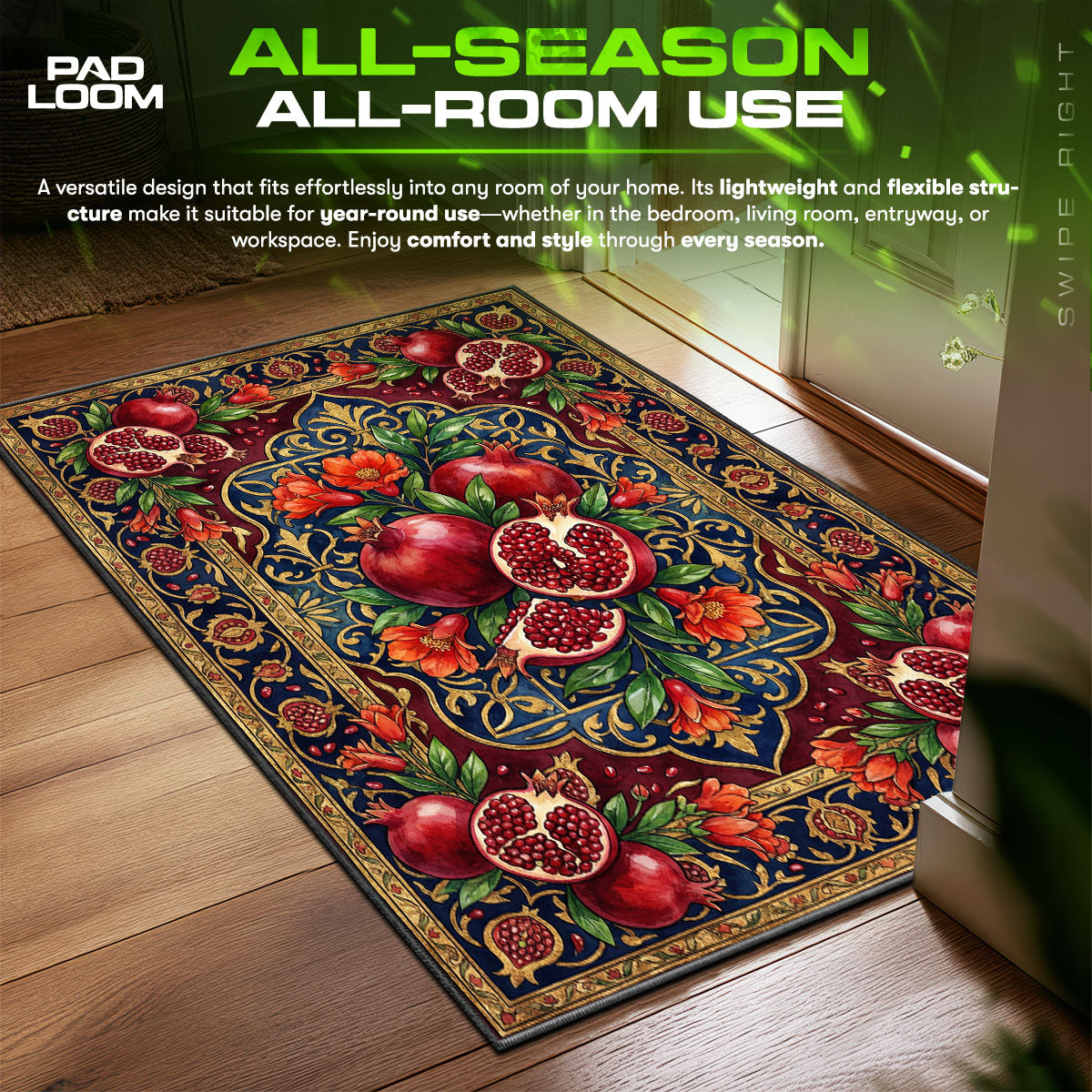 Detailed close-up of Pomegranate rug pattern