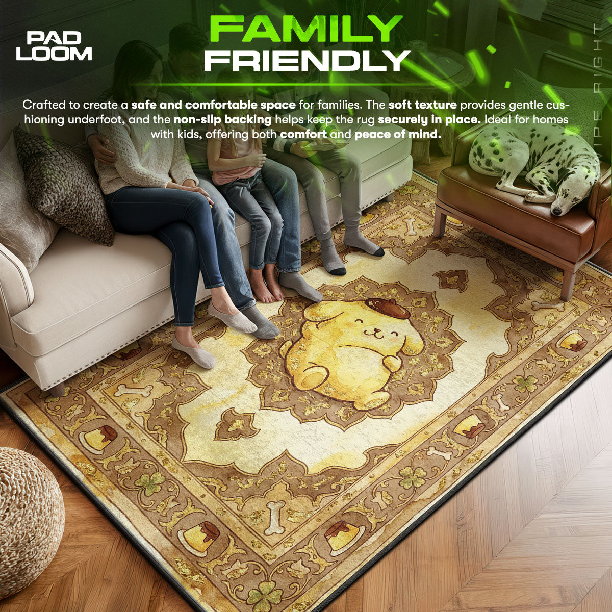 Pompompurin area rug showing full Vintage artwork