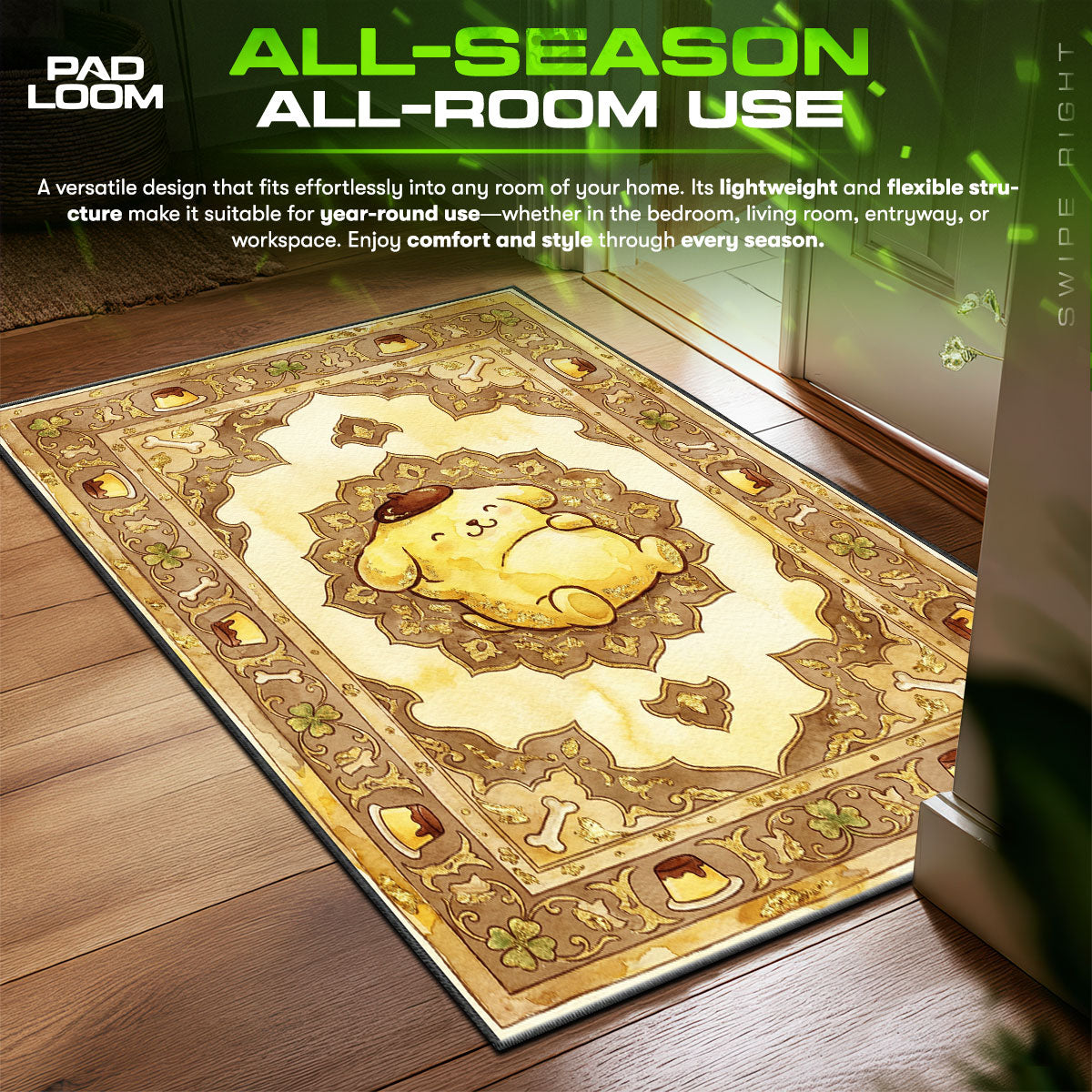 Pompompurin Gold Kids Room Floor fan rug — premium quality print