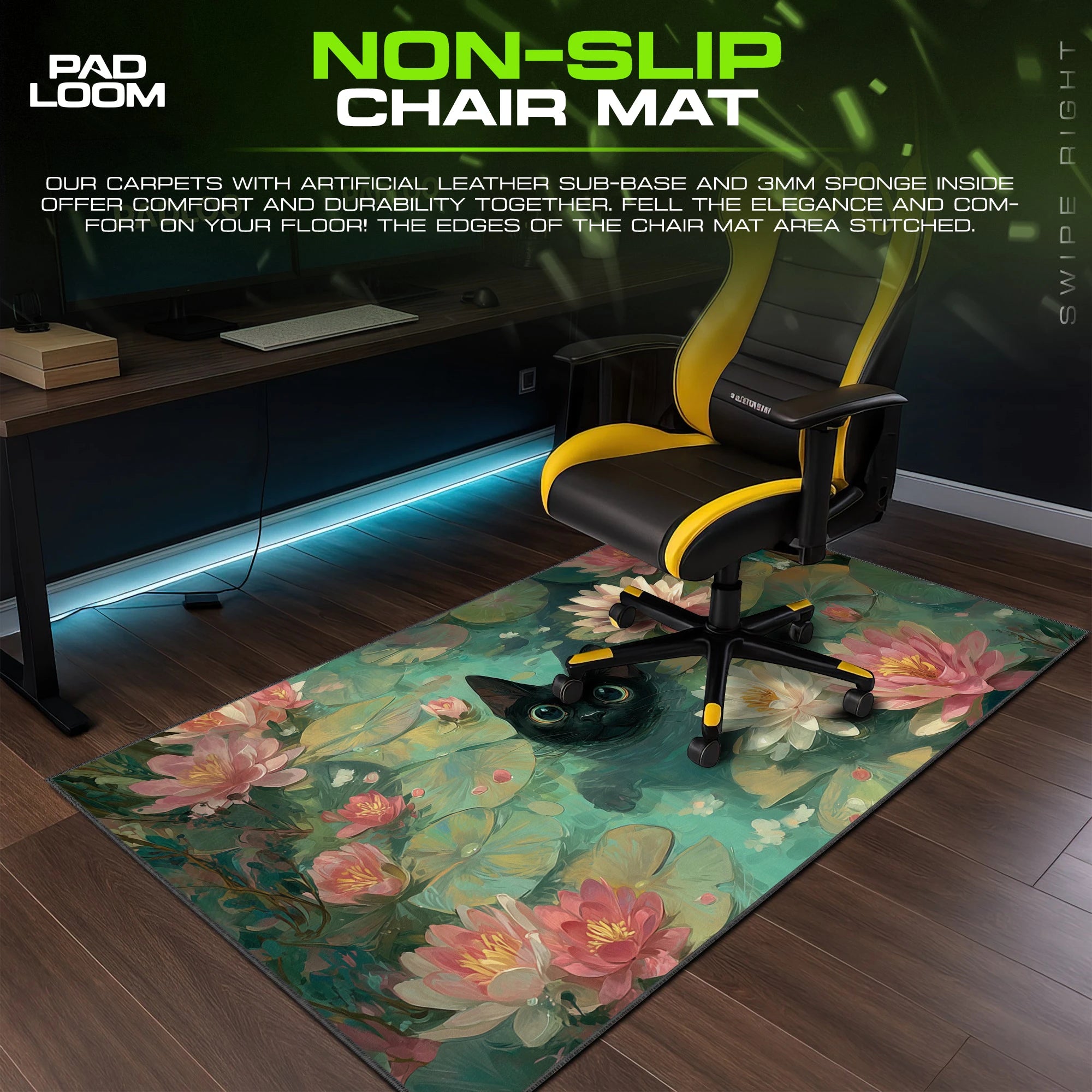 Pond Cat Waterlily Mouse Pad - Cat Art Desk Mat