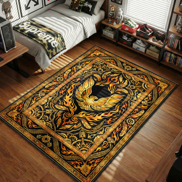 Pontiac Firebird Trans Am flaming bird logo gold orange black hypebeast area rug