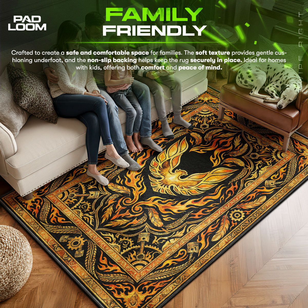 Pontiac area rug showing full home decor artwork