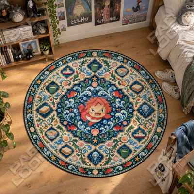 Ponyo Medallion Round Rug - Studio Ghibli Chair Mat