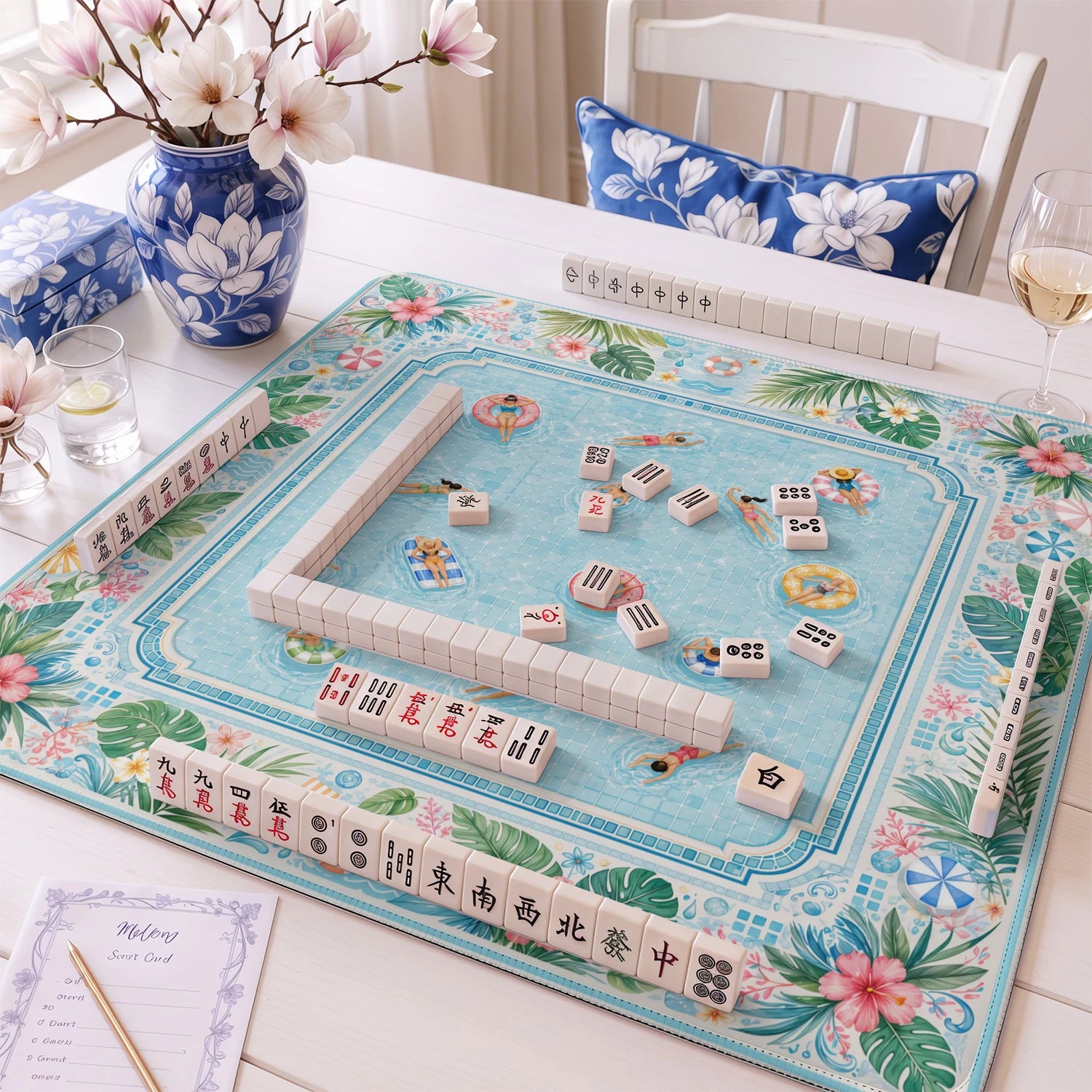 Pool Party mahjong mat – M (60x60 cm) and L (81x81 cm) sizes
