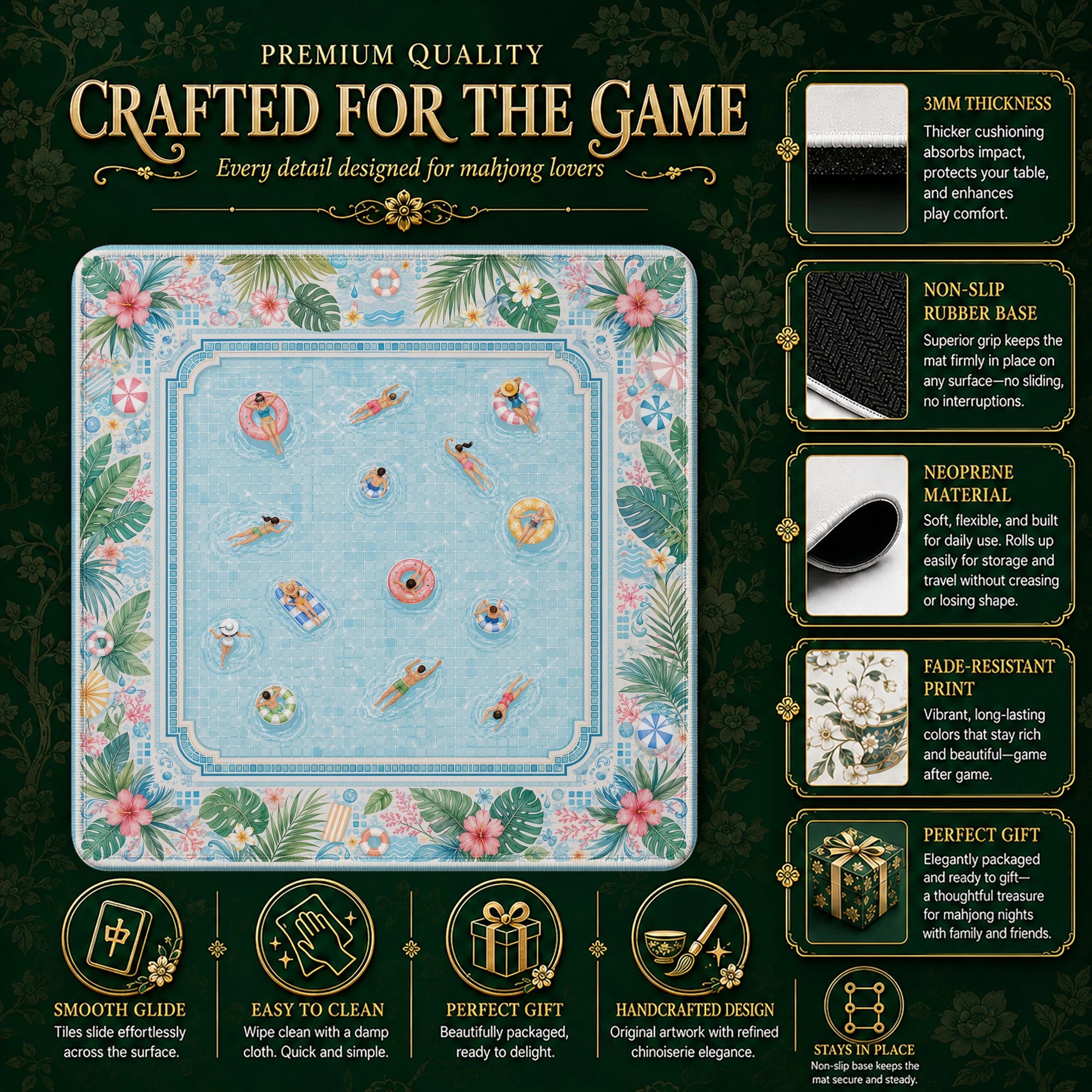Pool Party Mahjong Mat – neoprene mah jongg table mat
