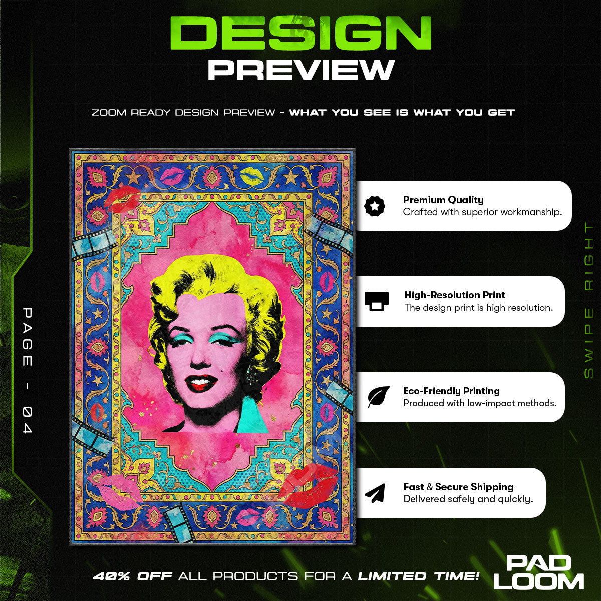 Pop Icon Glamour Pop Art Portrait Area rug — main product view