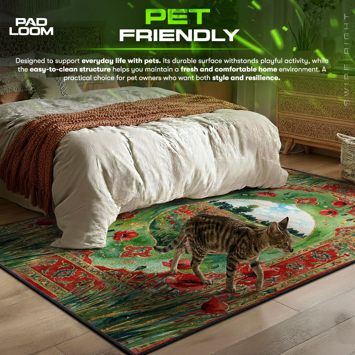 Poppy Field themed area rug for home decor fans