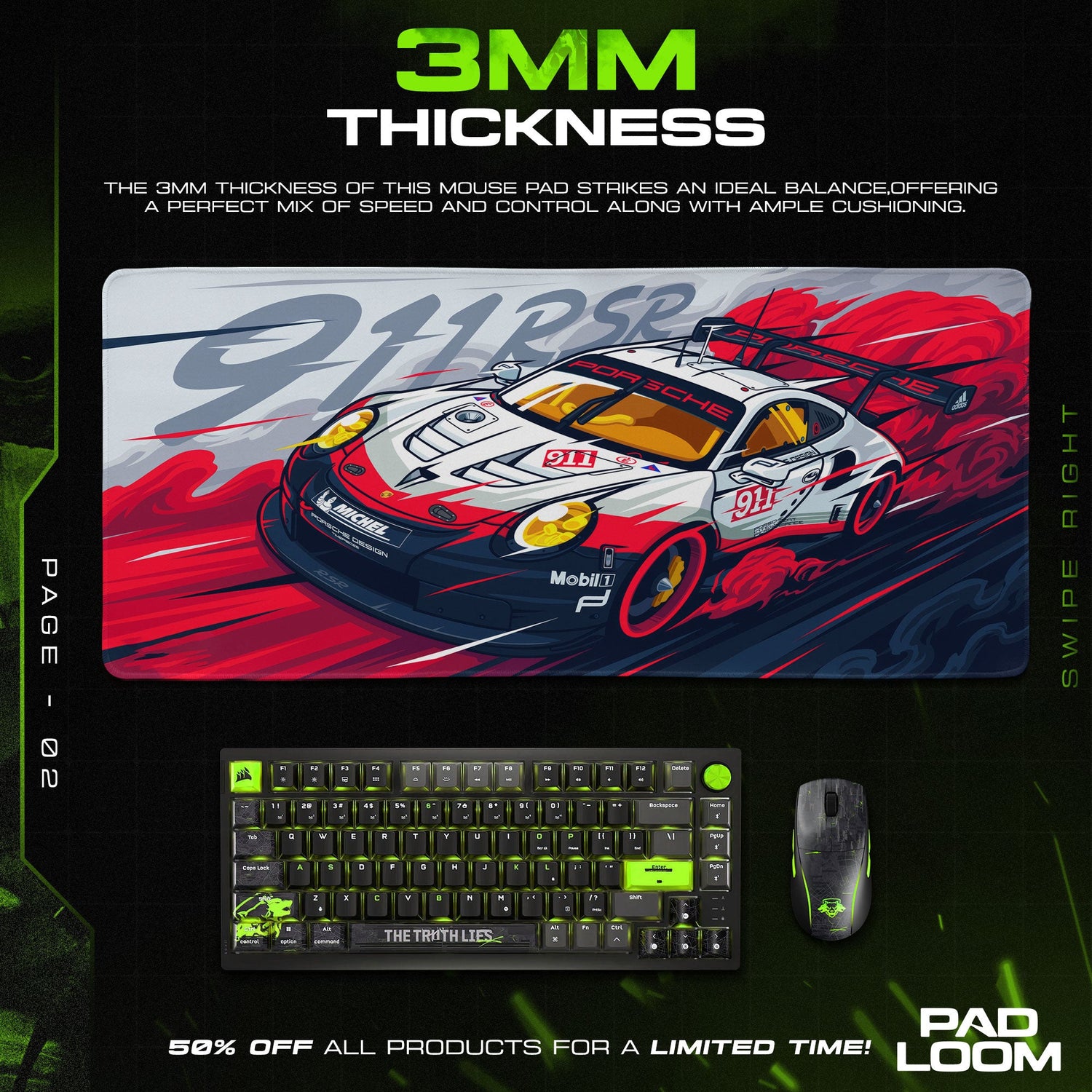 Porsche 911 RSR Racing Mouse Pad, Gamer Desk Mat Padloom