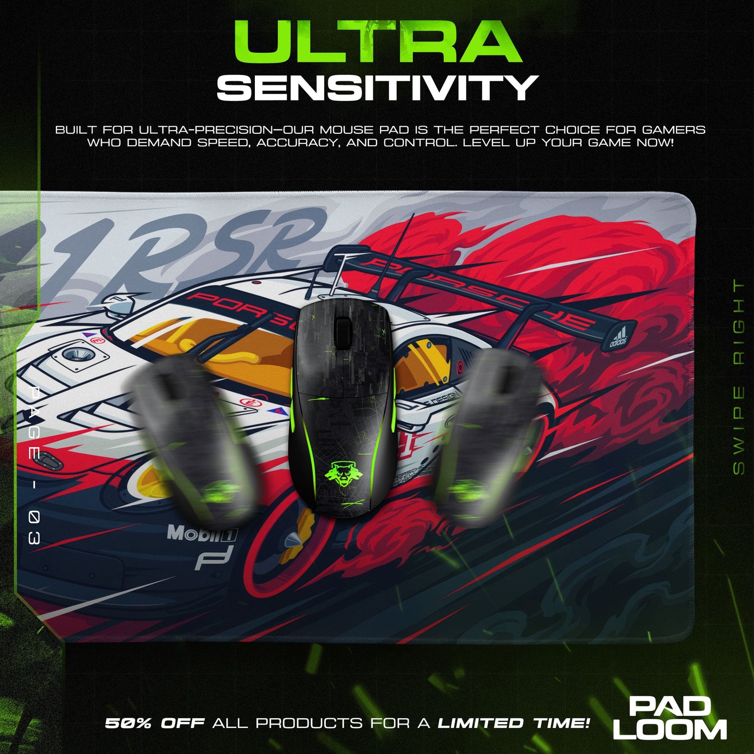 Porsche 911 RSR Racing Mouse Pad, Gamer Desk Mat Padloom