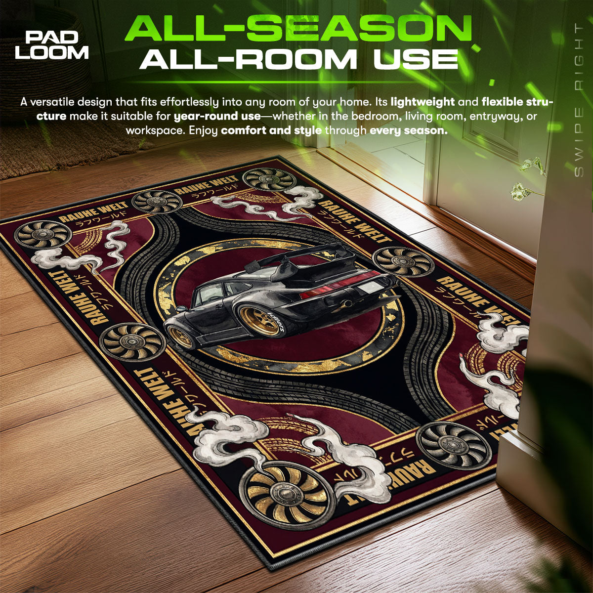 Porsche RWB Streetwear Floor fan rug — premium quality print