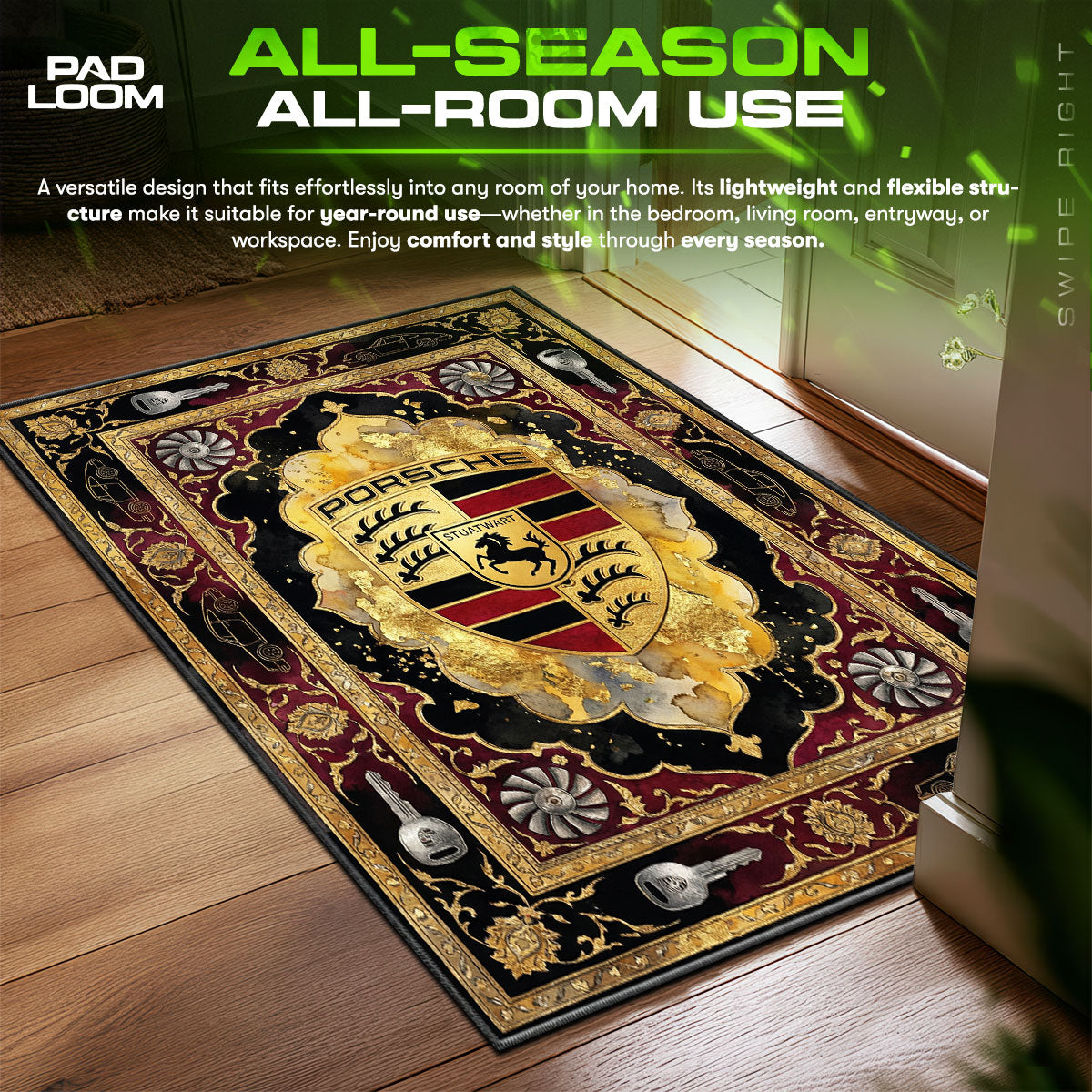 Porsche Logo Luxury Floor fan rug — premium quality print