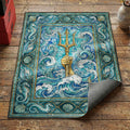 Greek mythology Poseidon trident area rug with golden trident waves seahorses and shell border