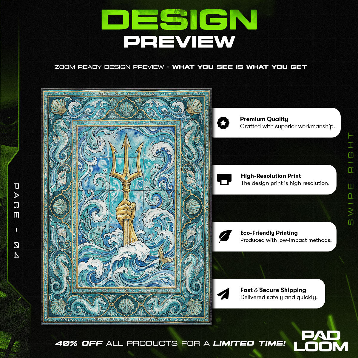 Poseidon's Trident Greek Mythology Ocean Area rug — main product view
