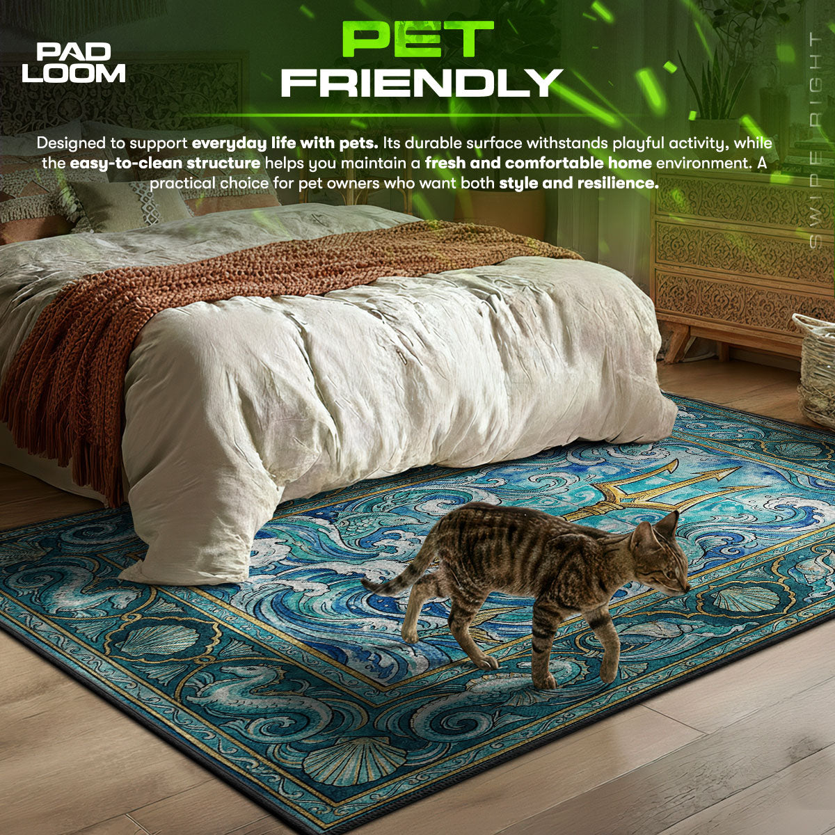 Poseidon's Trident themed area rug for home decor fans