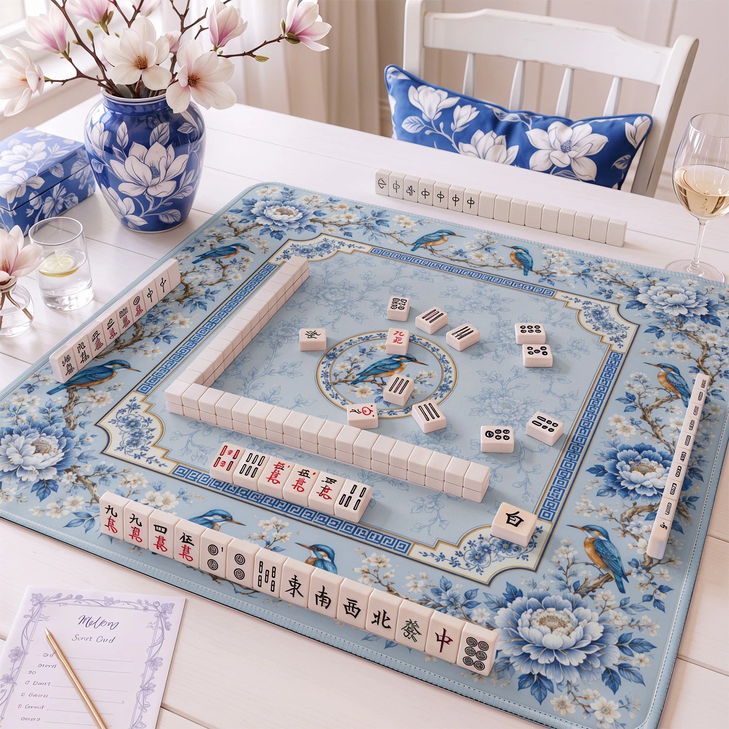 Powder Kingfisher mahjong mat – M (60x60 cm) and L (81x81 cm) sizes