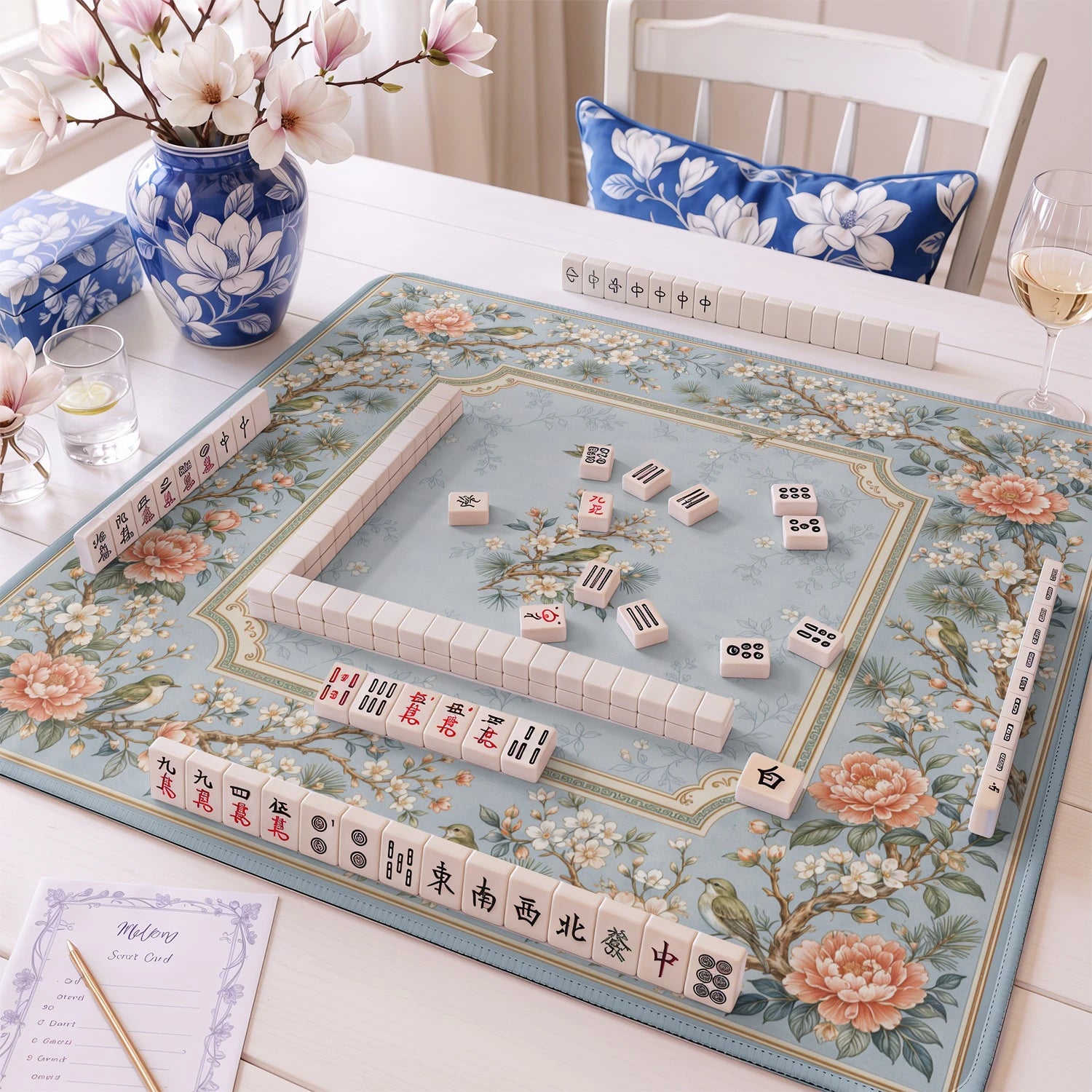 Powder Warbler mahjong mat – M (60x60 cm) and L (81x81 cm) sizes