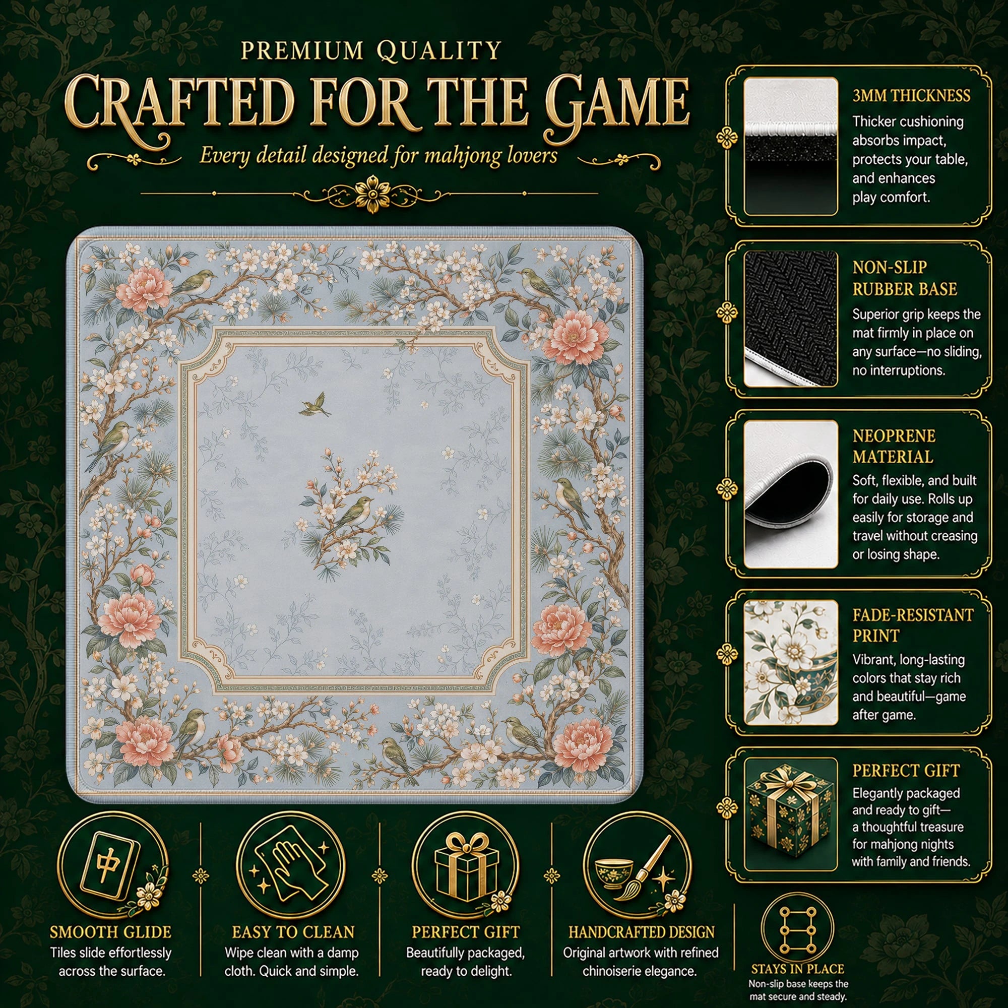 Powder Warbler Mahjong Mat – neoprene mah jongg table mat