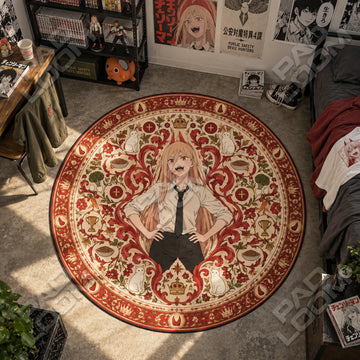 Power Crowned Chainsaw Man round rug on a bedroom floor - Chainsaw Man chair mat