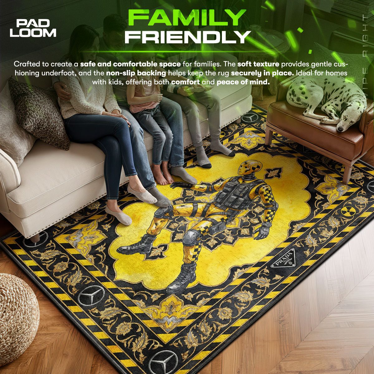 Prada area rug showing full home decor artwork