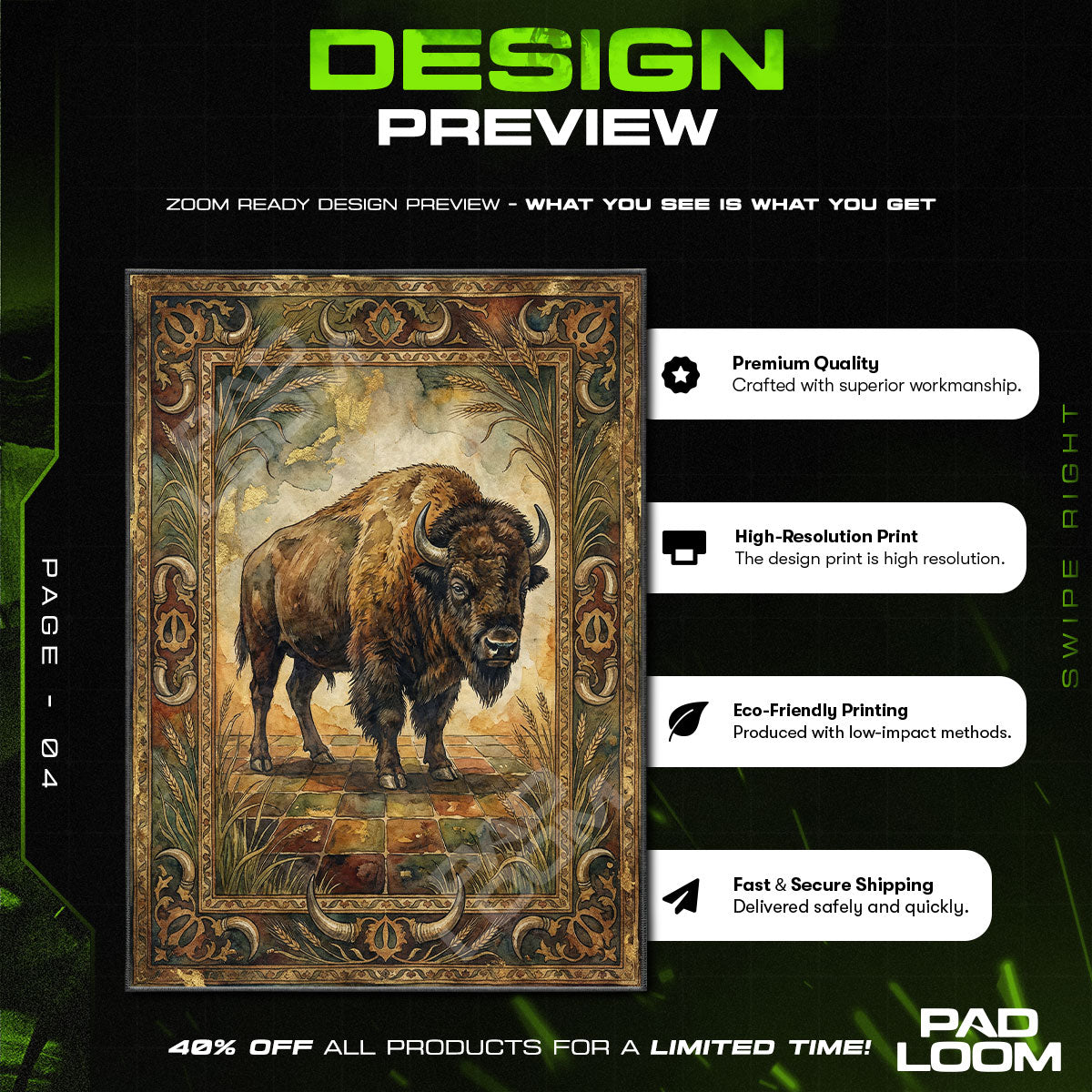 Prairie Bison Western Wildlife Area rug — main product view