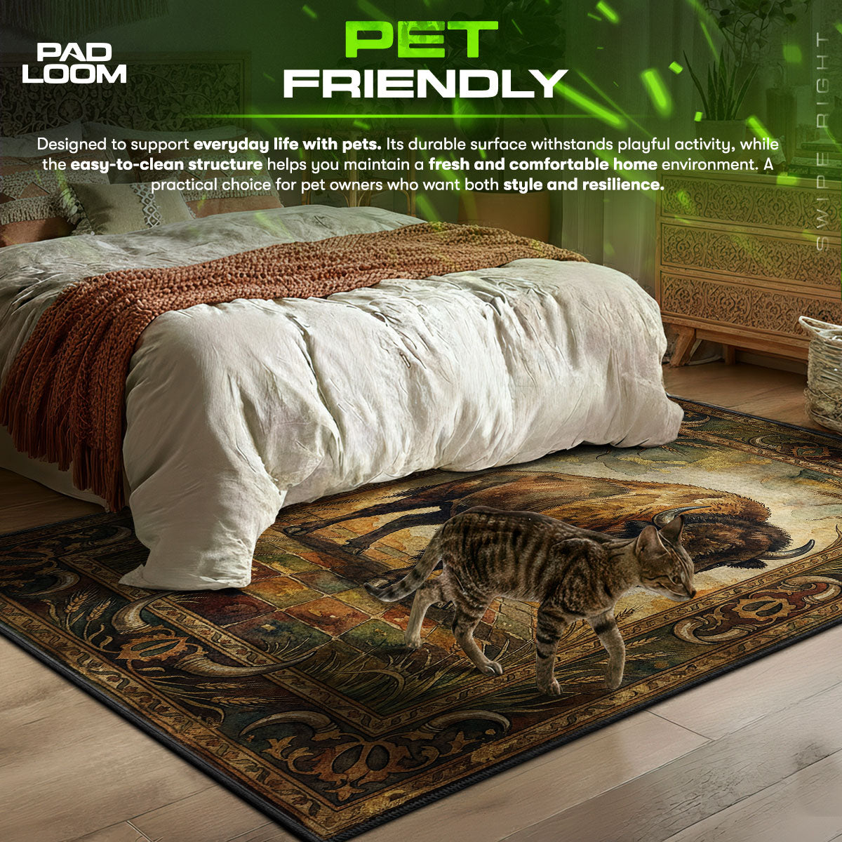 Prairie Bison themed area rug for home decor fans