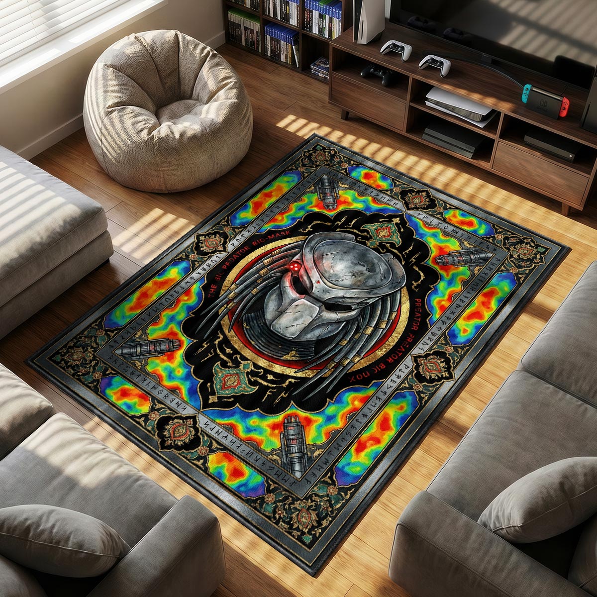 Predator Bio themed area rug for home decor fans