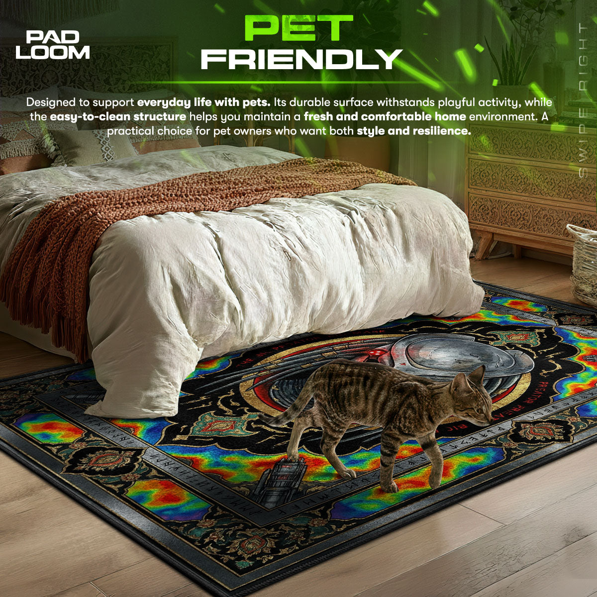 Detailed close-up of Predator rug pattern
