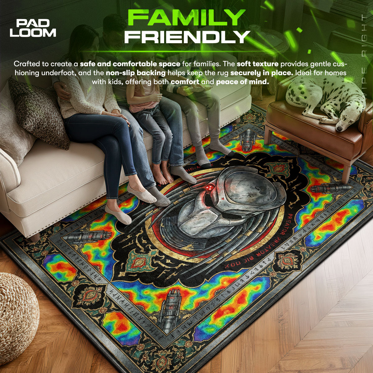 Predator area rug showing full home decor artwork