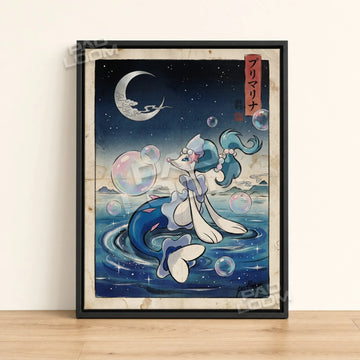 Primarina Crescent Pokemon poster - framed canvas wall art in a black frame