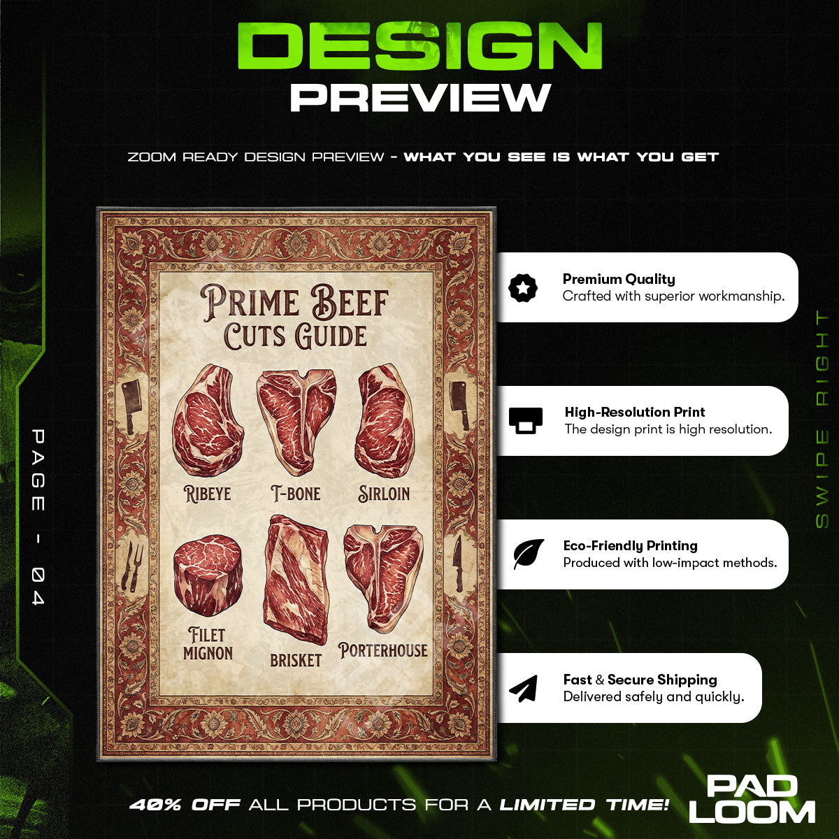 Prime Beef Cuts Butcher Kitchen Floor rug — main product view