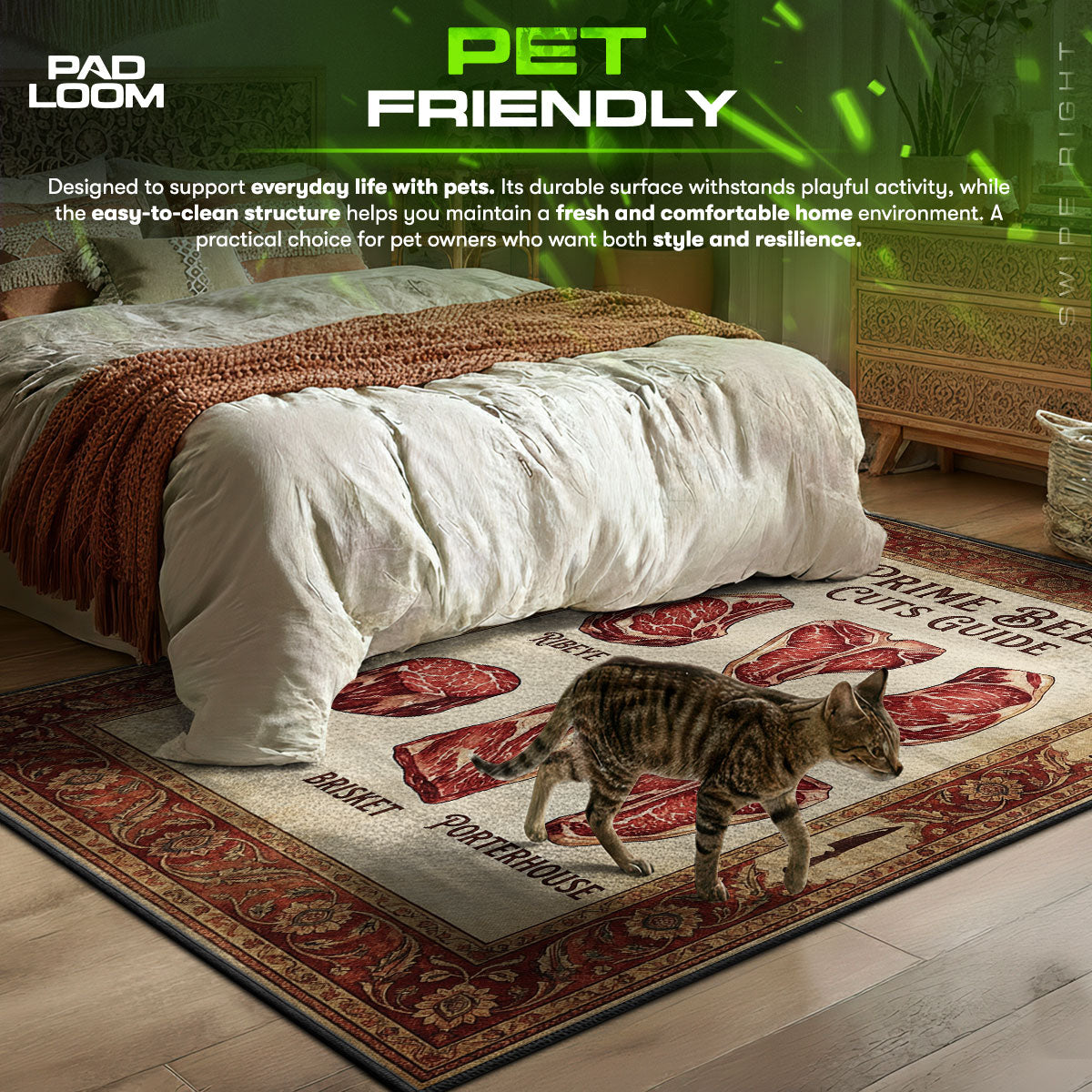 Prime Beef themed area rug for home decor fans