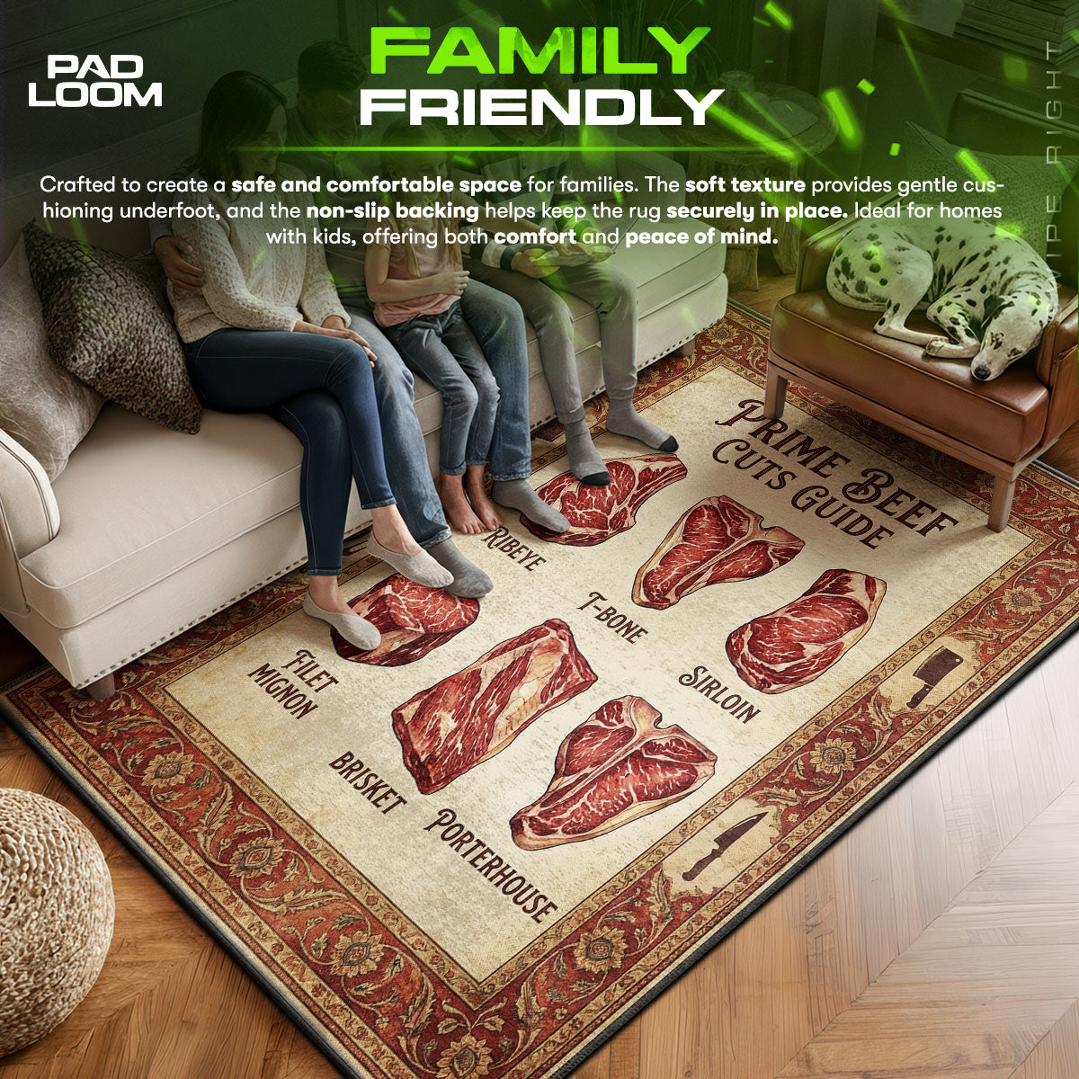 Floor character design printed on rug