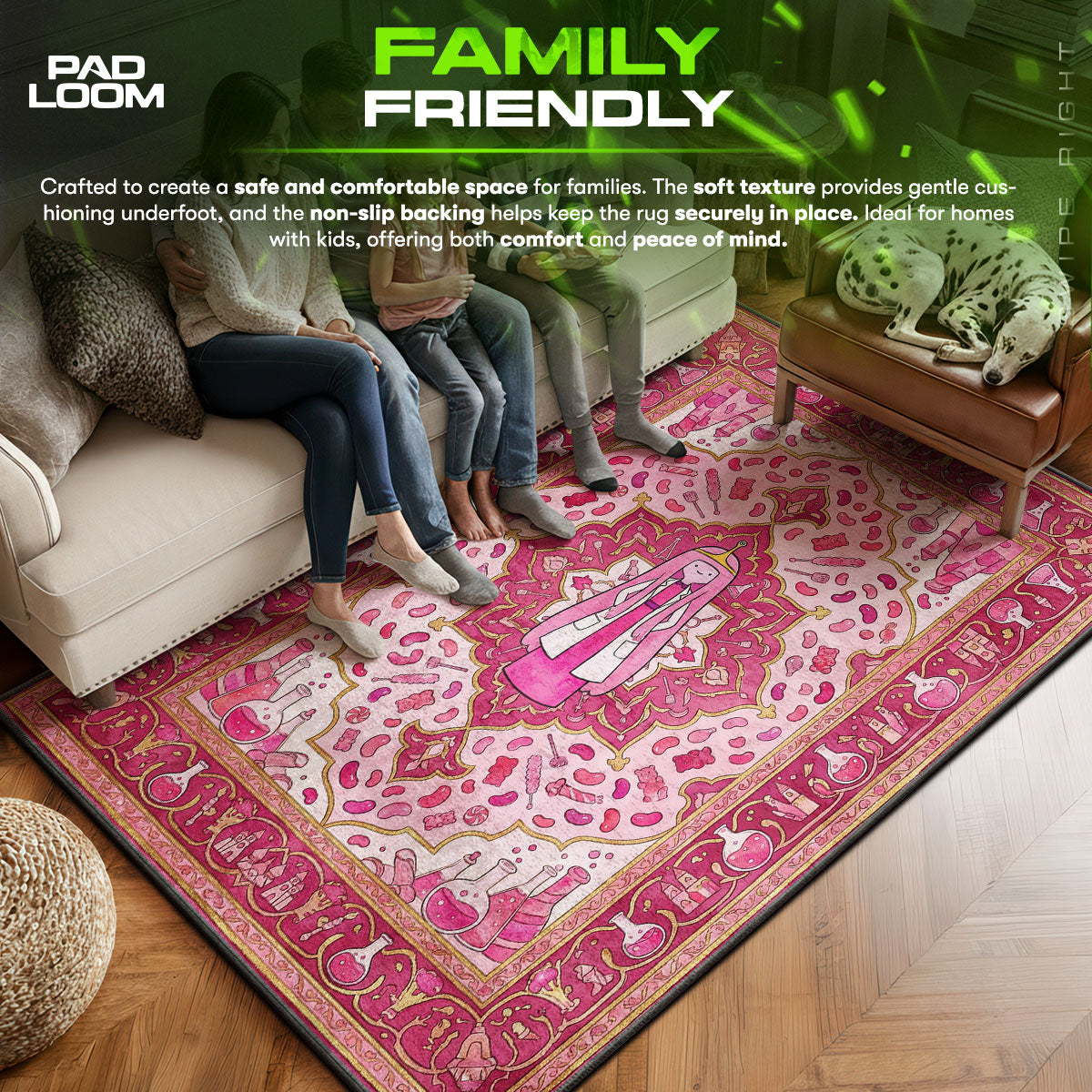 Princess area rug showing full home decor artwork