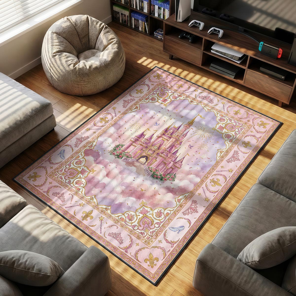 Princess Fairytale Castle Rug - Kids Room Floor Mat