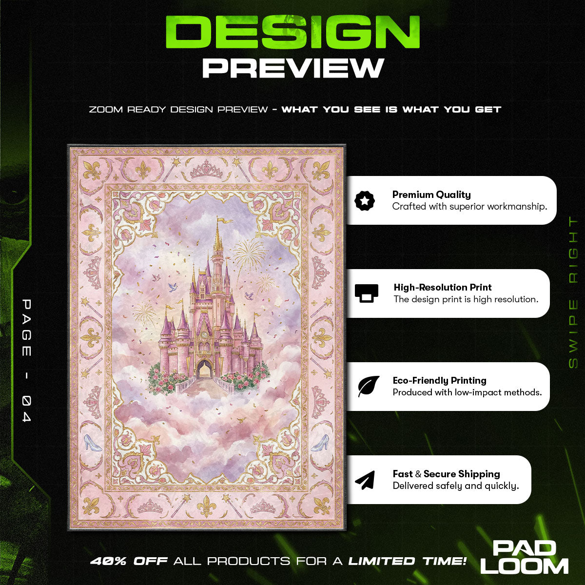 Princess Fairytale Castle Rug - Kids Room Floor Mat