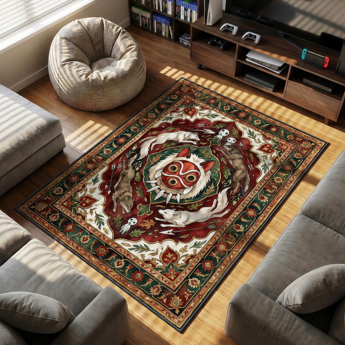 Princess Mononoke themed area rug for home decor fans