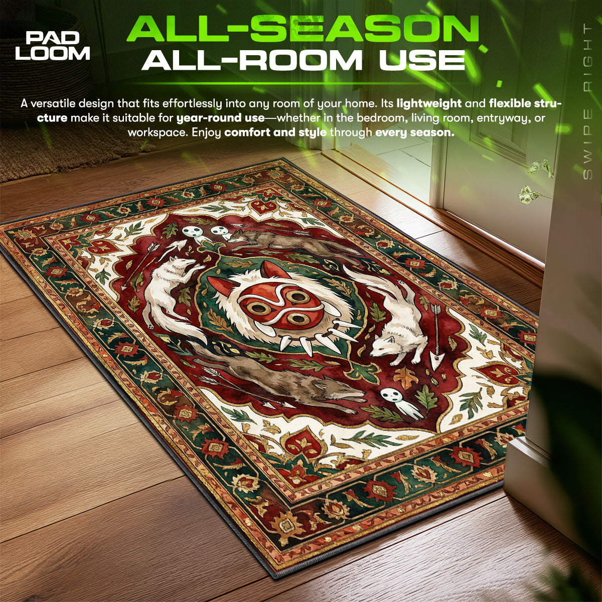 Princess Mononoke Mask Pattern Ghibli Chair fan rug — premium quality print