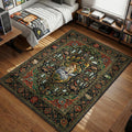 Princess Mononoke San riding wolf inside giant golden paw print vintage Persian art style area rug and floor mat